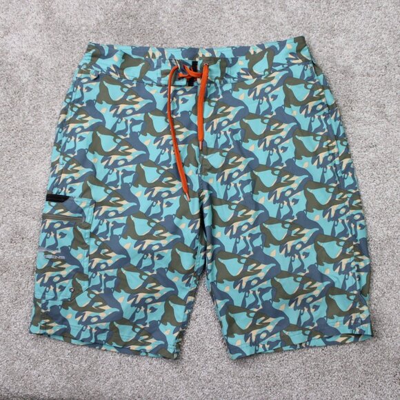 Grundens Shorts Mens 34 Green Camo Fishing Outdoor Stretch Swimming Board Shorts - Picture 1 of 13